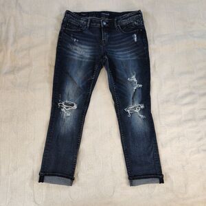 Vigoss The Thompson Tomboy Stretchy Darkwash Distressed Jeans waist 29 length 27